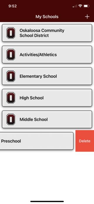 My Schools swipe left to delete a school screenshot